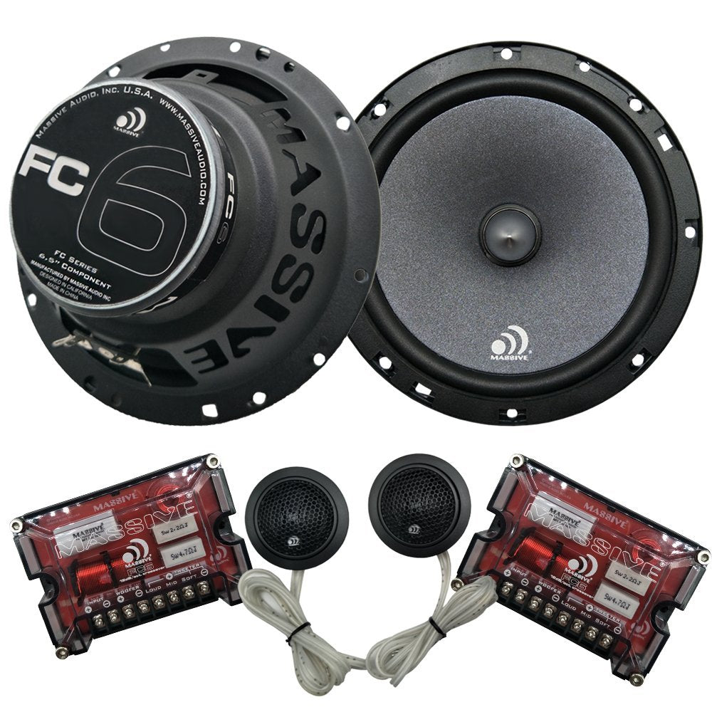 Massive Audio Fc6 6 Inch / 6.5 Inch 150W / 300 Watts Max, 25Mm Silk Dome Tweeter, 4 Ohm, 12Db X Over, Component Car Speaker Syst