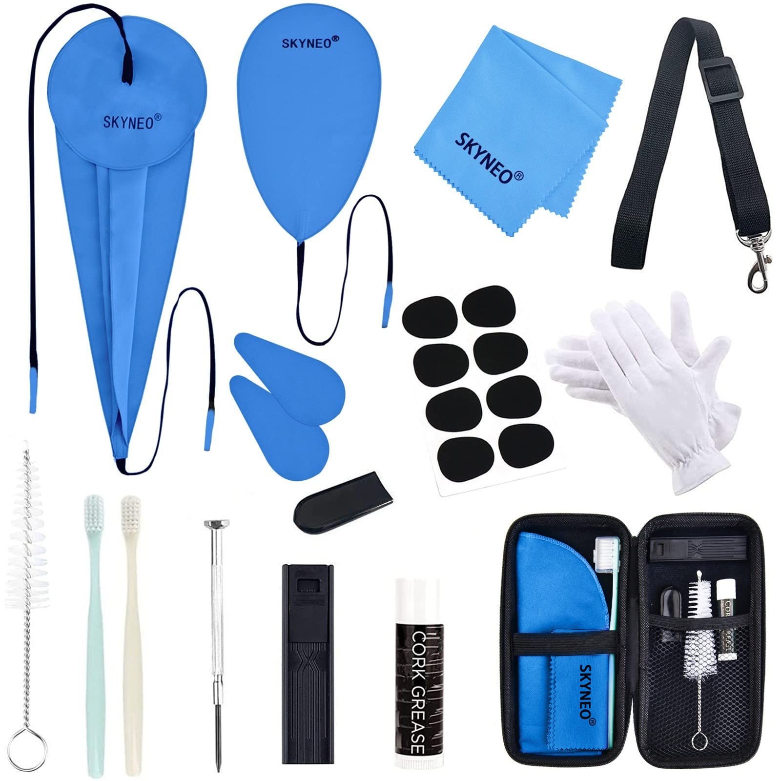 Skyneo Saxophone Cleaning Kit, Clarinet Cleaning Kit With Maintenance Kit,Cork Grease,Swab,Strap,Cleaning Cloth,Thumb Rest,Reed