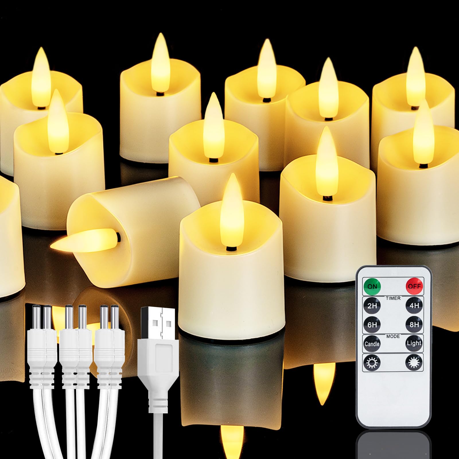 Homemory Rechargeable Flameless Candles, 2/4/6/8H Timer Led Votive Candles, 12 Pcs Battery Operated Tea Lights With Timer For Ta