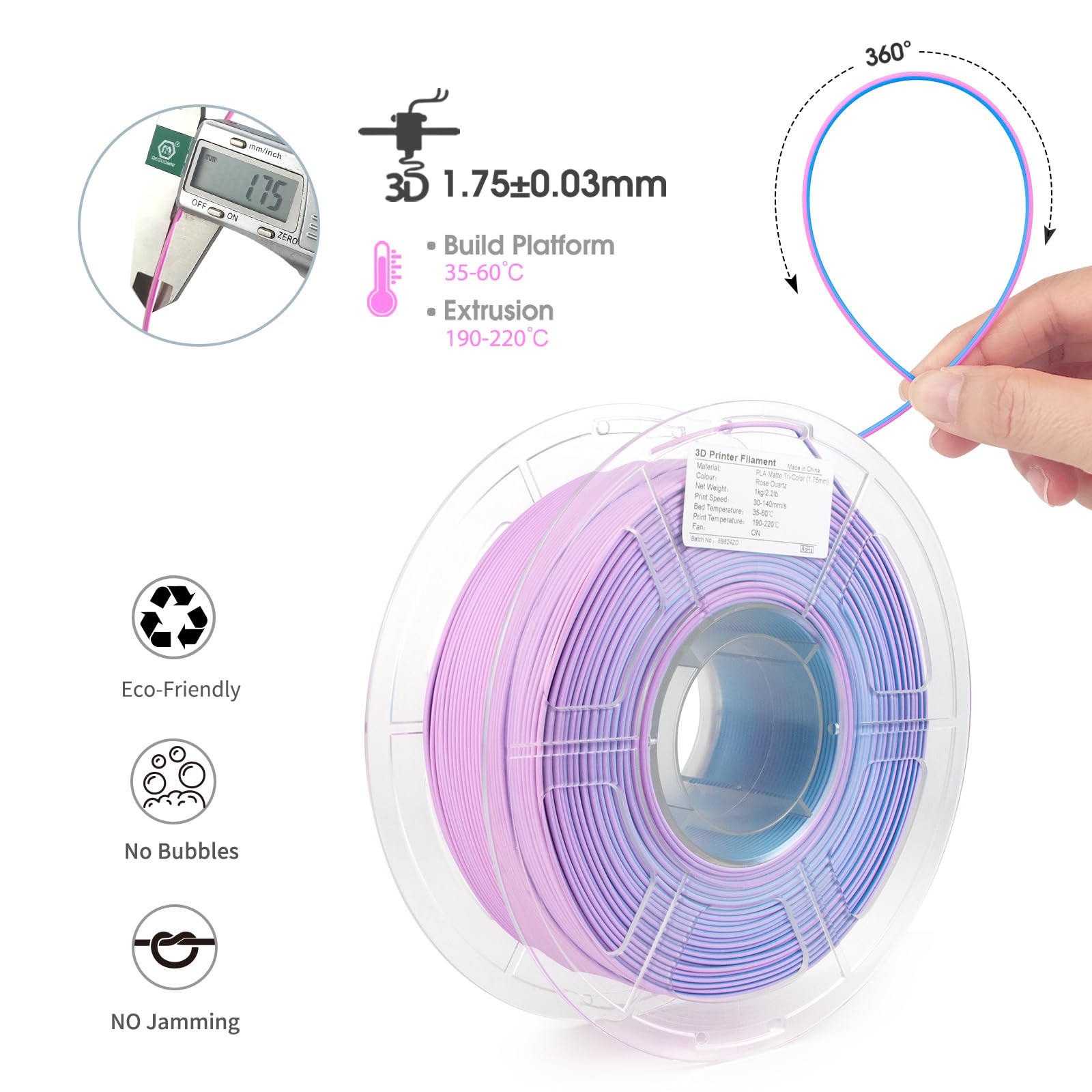 Isanmate Matte Tri Colors Filament 1.75Mm, 3 In 1 Color Rainbow Filament, Coextrusion 3D Filament, Rapid Magic Color Change Fila