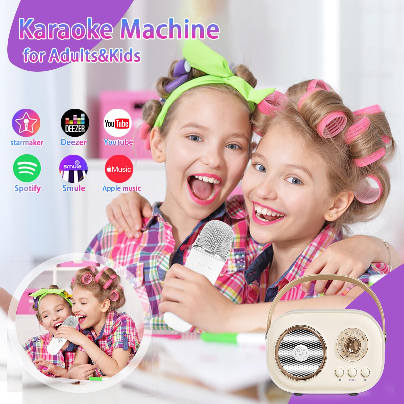 Aresrora Mini Karaoke Machine For Kids,Portable Bluetooth Speaker With 2 Wireless Microphone,Toys For Girls Boys Gifts,Retro Spe