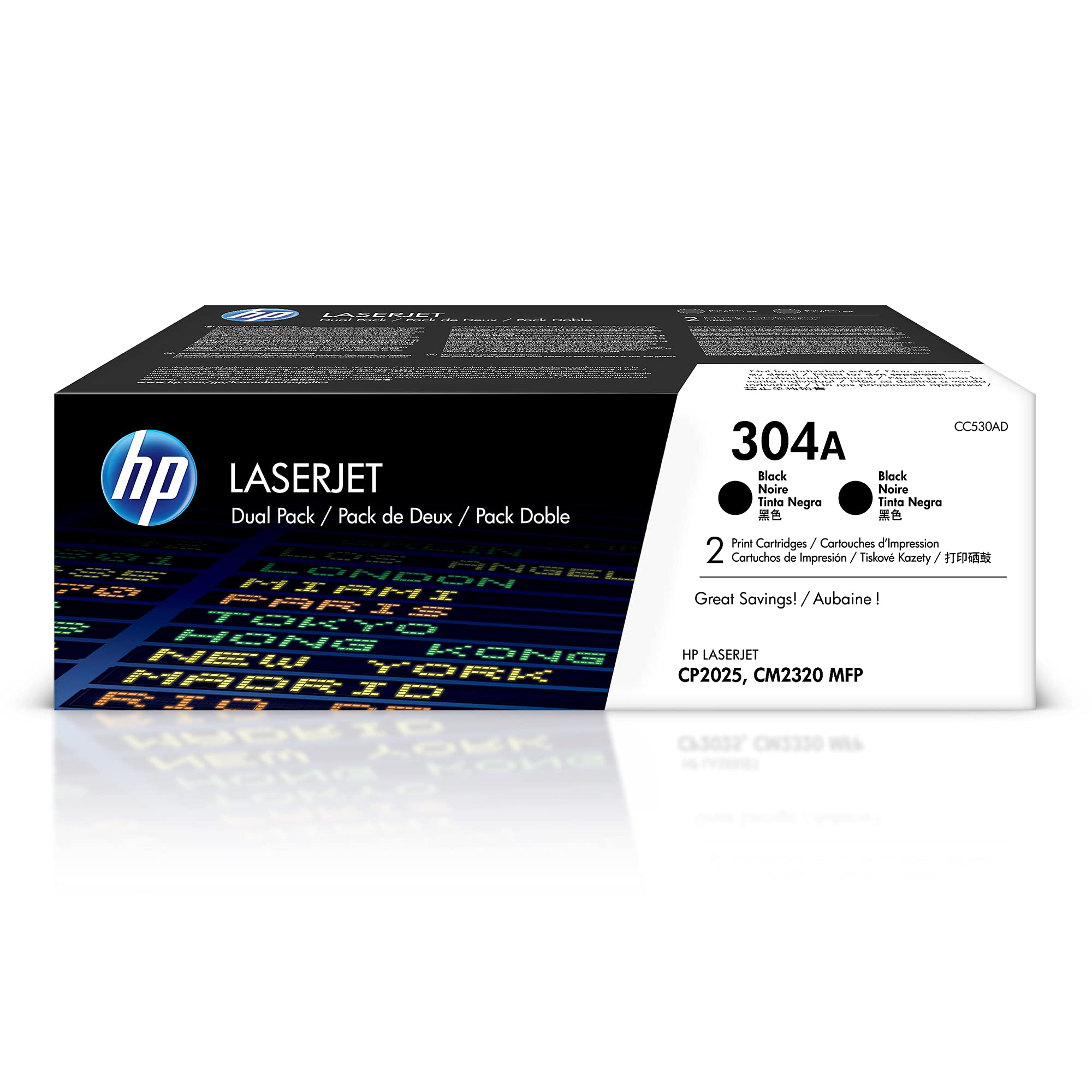 Hp Original 304A Black Toner Cartridges (2-Pack) | Works With Color Laserjet Cm2320 Mfp, Color Laserjet Cp2025 Series | Cc530Ad