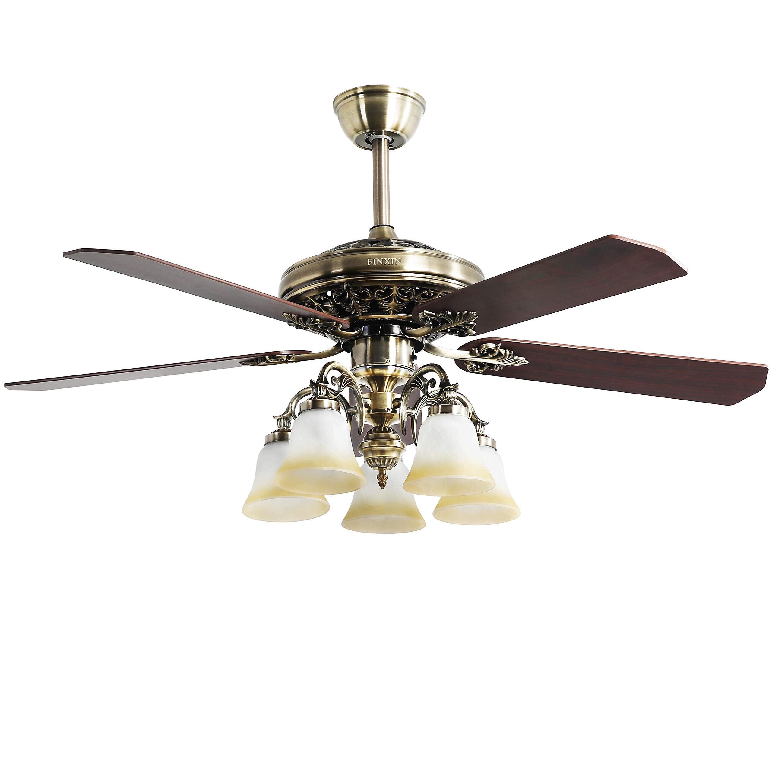 FINXIN Indoor Ceiling Fan Light Fixtures LED 52 Ceiling Fans for Bedroom,Living Room,Dining Room Including Motor,Light,3/5-Blade