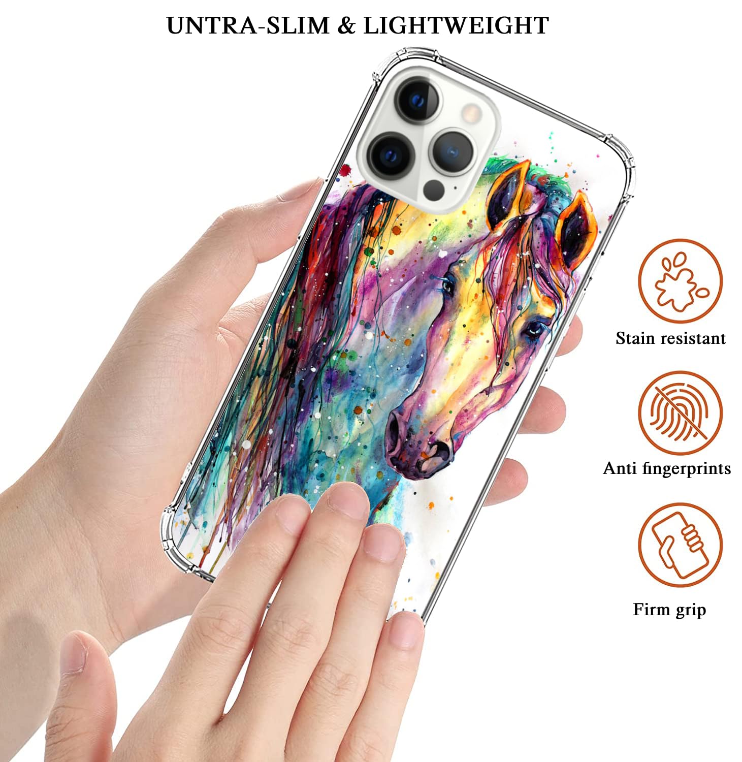 Ricin Relun Colorful Horse Case For Iphone 15 Pro Max, Watercolor Cute Animal Silicone Tpu Bumper Case, Slim Fit Anti Scratch Pr