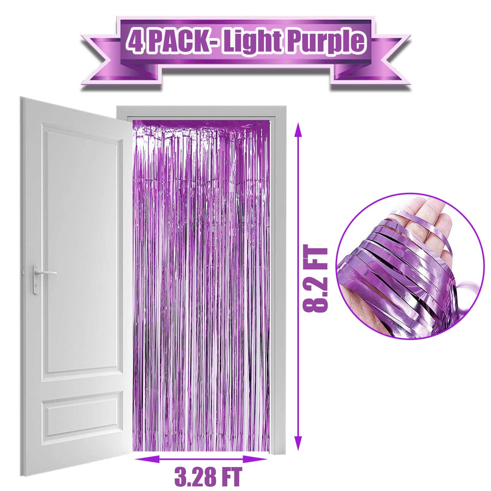 Halloweendecorate 4 Pack Light Purple Foil Fringe Curtain Backdrop, 3.28Ft X 8.2Ft Metallic Tinsel Foil Fringe Streamers Curtain