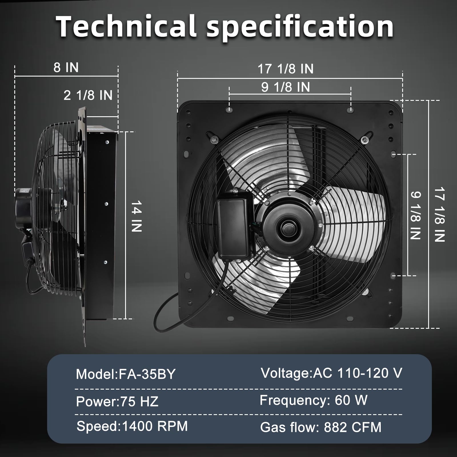 Criditpid 14 Inch Shutter Exhaust Fan With Speed Controller, 1088 Cfm High Speed Vent Fan With Adjustable Thermostat, 1700 Rpm W