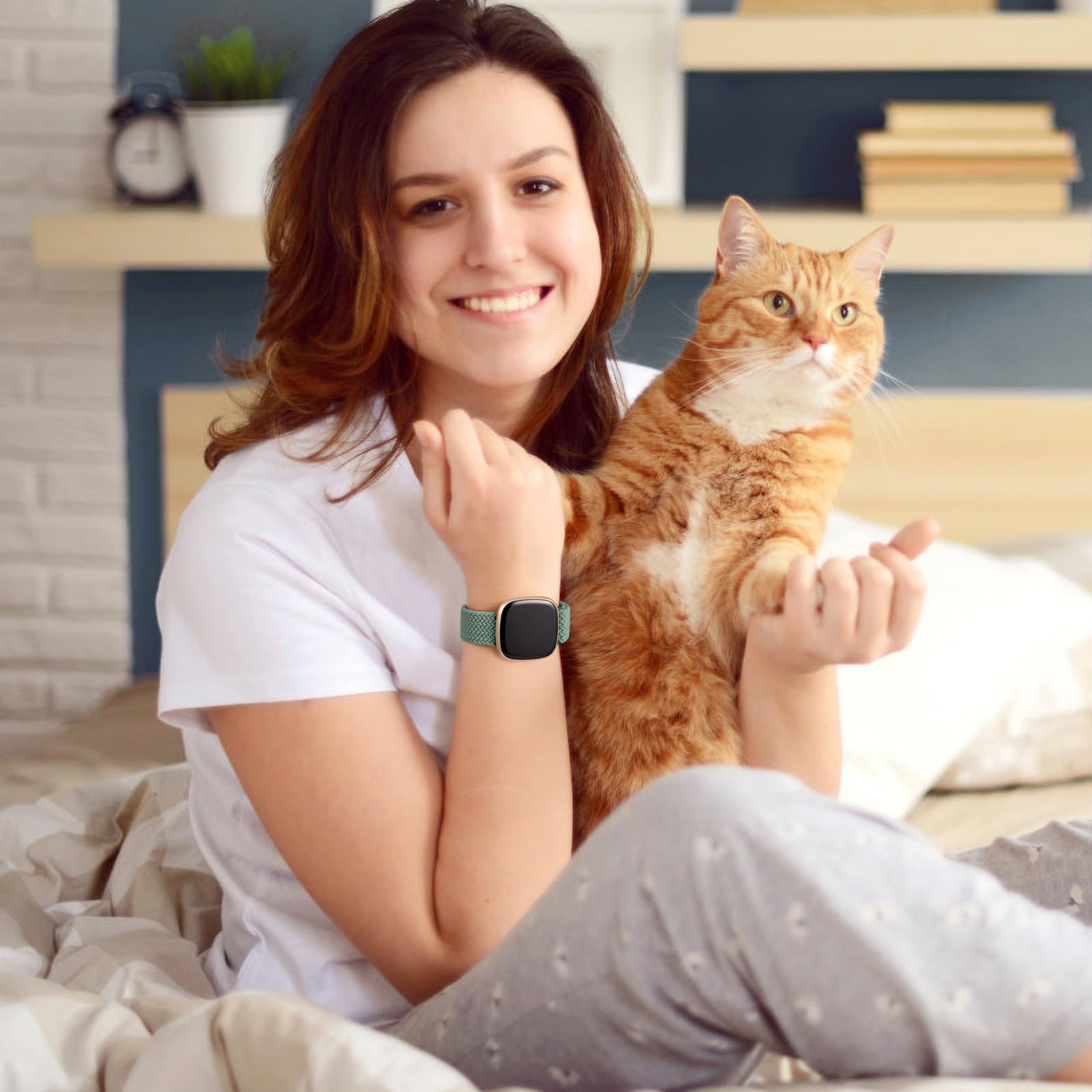 Maledan Compatible For Fitbit Sense/Sense 2/ Versa 3/ Versa 4 Bands Women Men, Adjustable Stretchy Solo Loop Elastic Nylon Sport