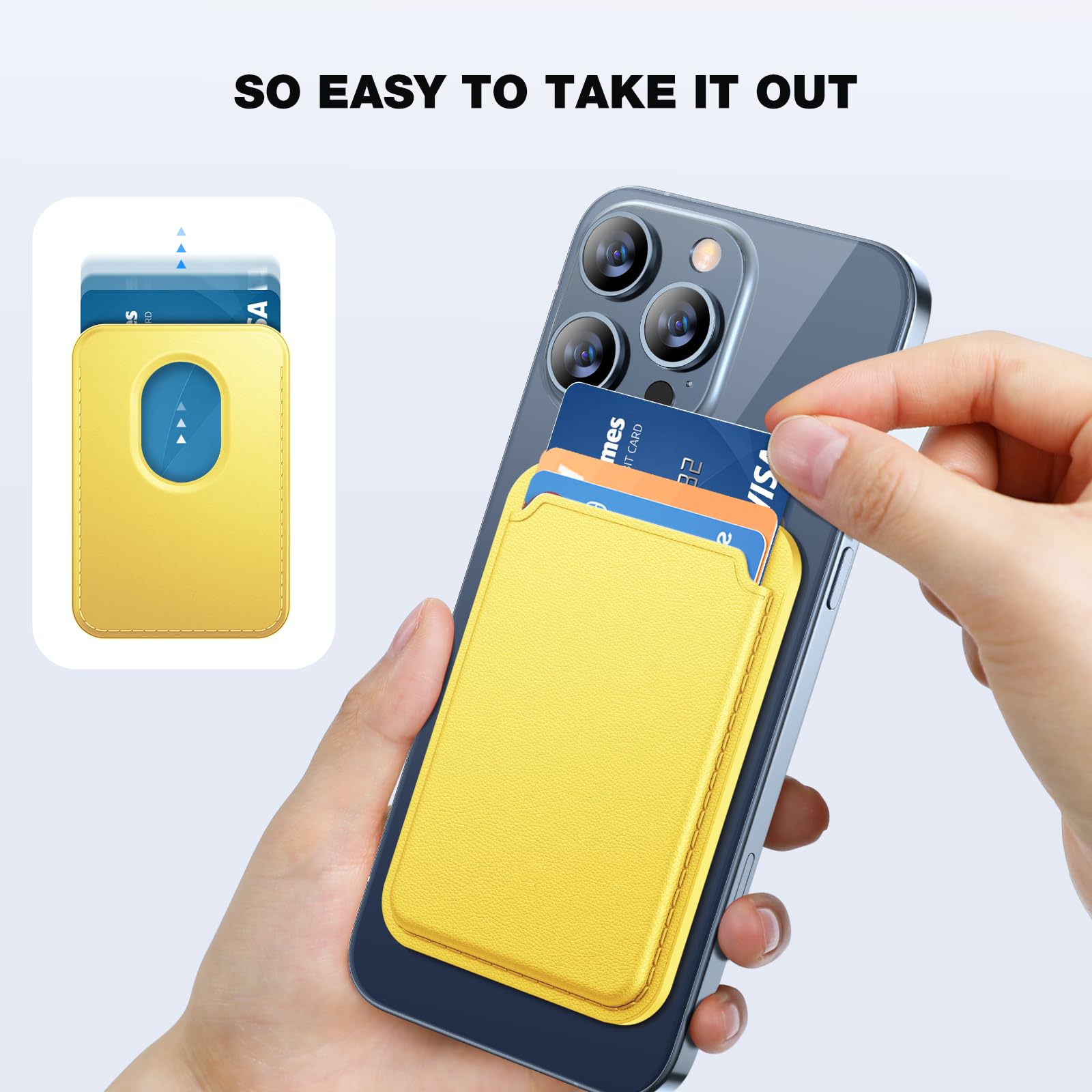 Miracase Magnetic Wallet, Compatible With Magsafe Wallet, 3 Card Holder, For Iphone 15/14/13/12 Series,Lemon