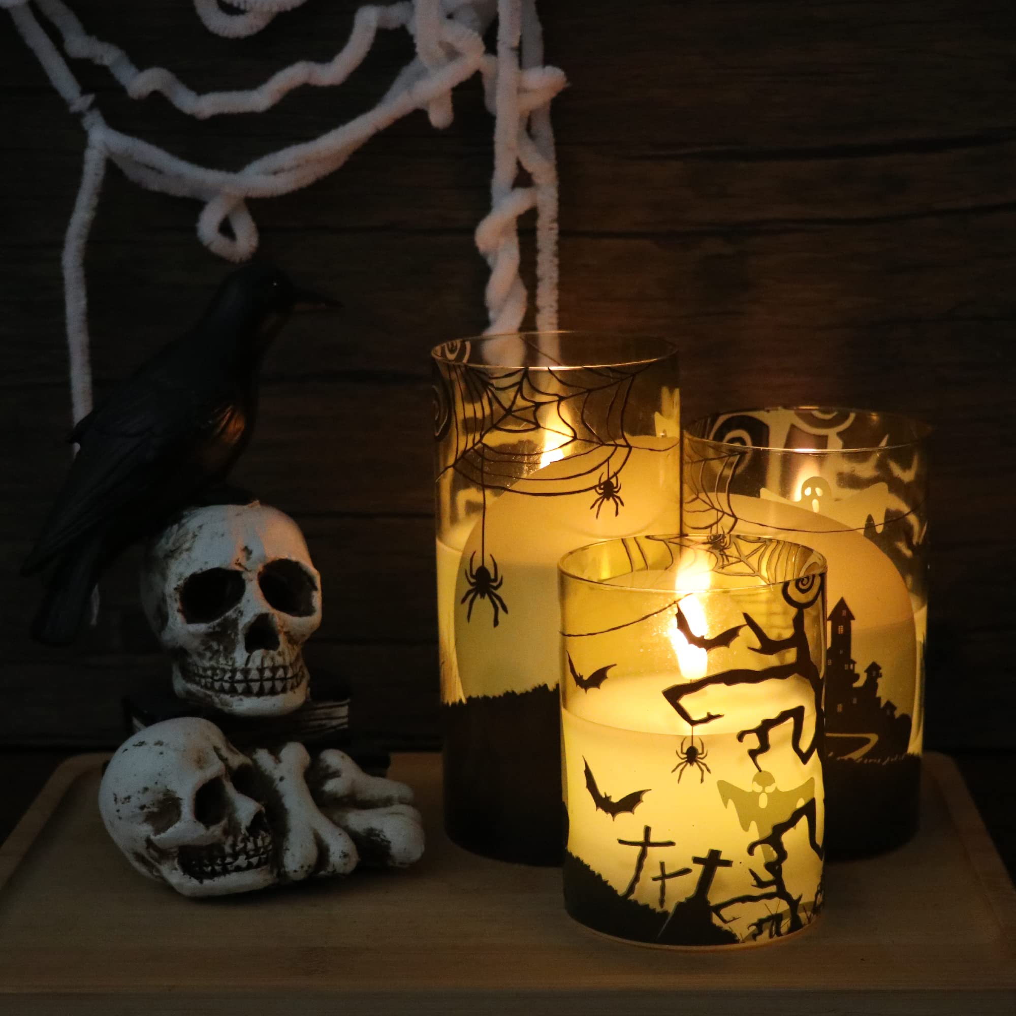 Dromance Spider Glass Flameless Candles With Remote And Timer, Battery Operated Realistic 3D Wick Flickering Real Wax Led Candle