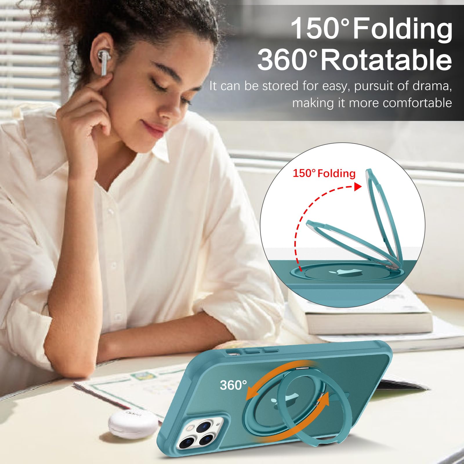 Bentoben For Magnetic Iphone 11 Pro Max Phone Case [Compatible With Magsafe] Rotatable Ring Holder Kickstand Design Shockproof W