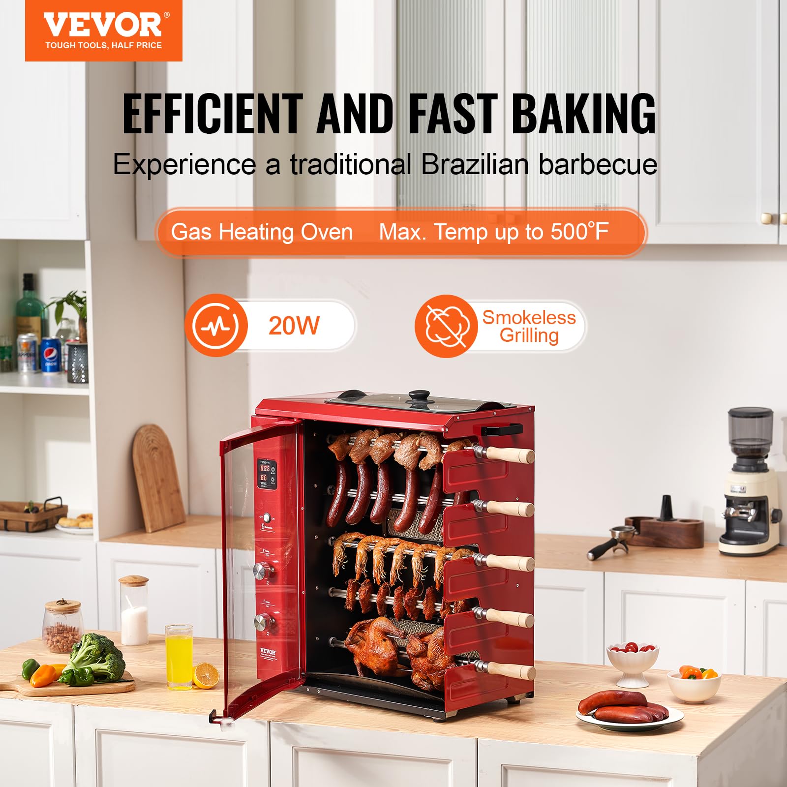 Vevor Shawarma Grill Machine, 5 Strings Of Barbecue Capacity, Chicken Shawarma Cooker Machine, Gas & Electric Broiler Gyro Rotis