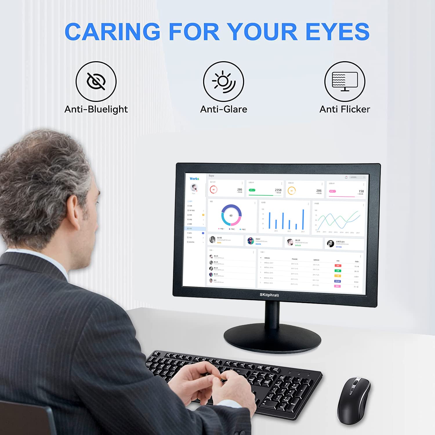 Skitphrati 15.6 Inch Small Pc Monitor, Fhd Va 1080P Desktop Display With 1920X1080 99% Srgb Hdmi Vga Ports, Vesa Mounting, Led M