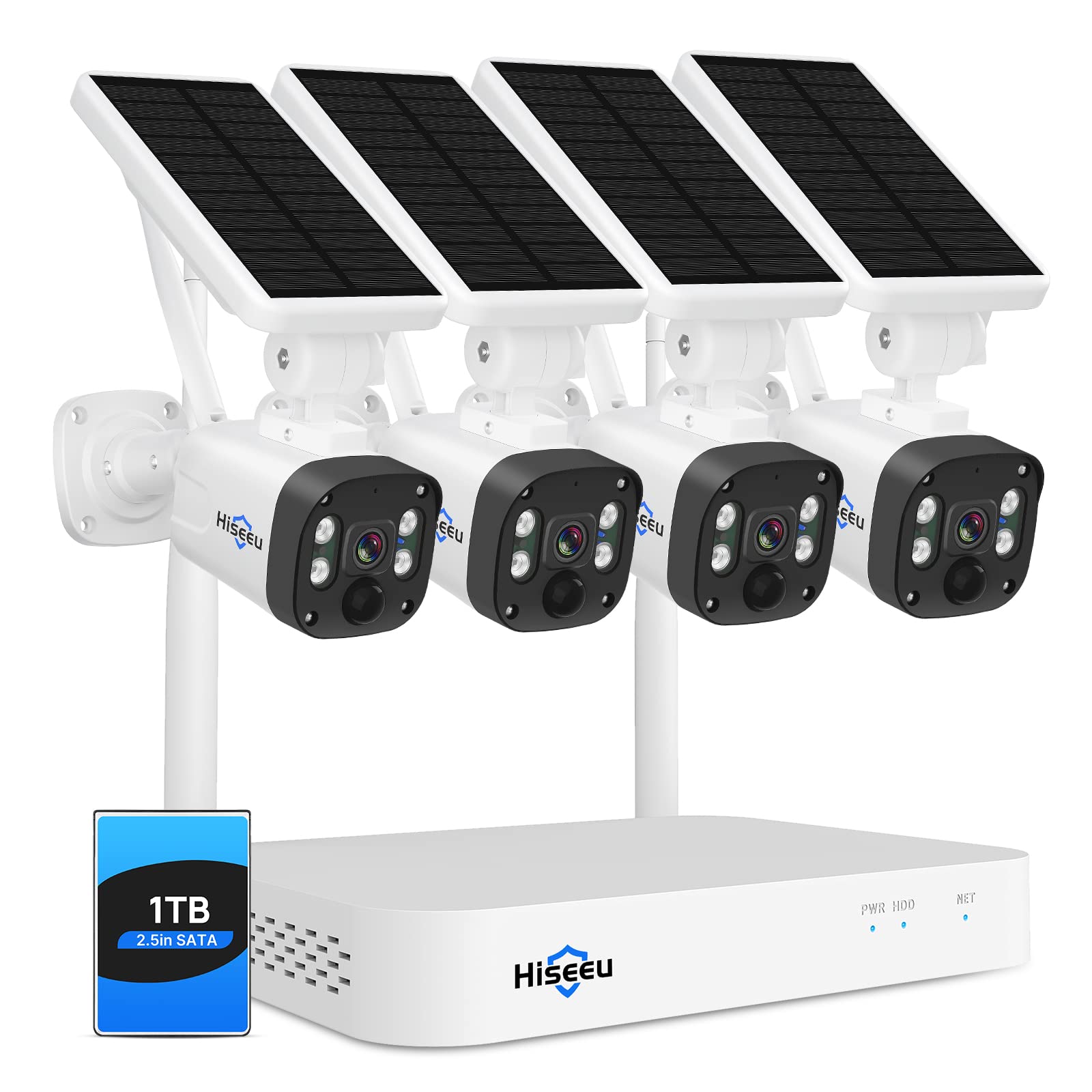 [1Tb Hdd,4Mp Spotlight] Hiseeu Solar Wireless Security Camera System,10Ch Hd 4K Nvr,Night Vision, 2 Way Audio, Pir Motion Detection,Motion Record, Outdoor Home Surveillance