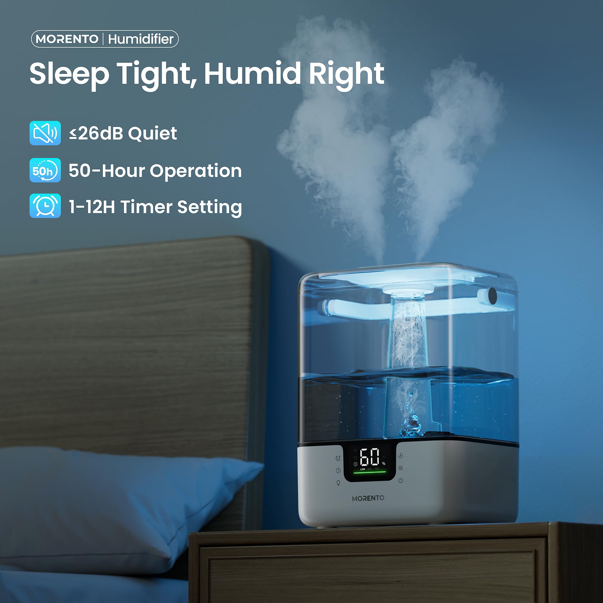 Morento Smart Humidifiers For Bedroom Large Room Home, 6L Cool Mist Top Fill Humidifier With Essential Oil Diffuser, Smart App &