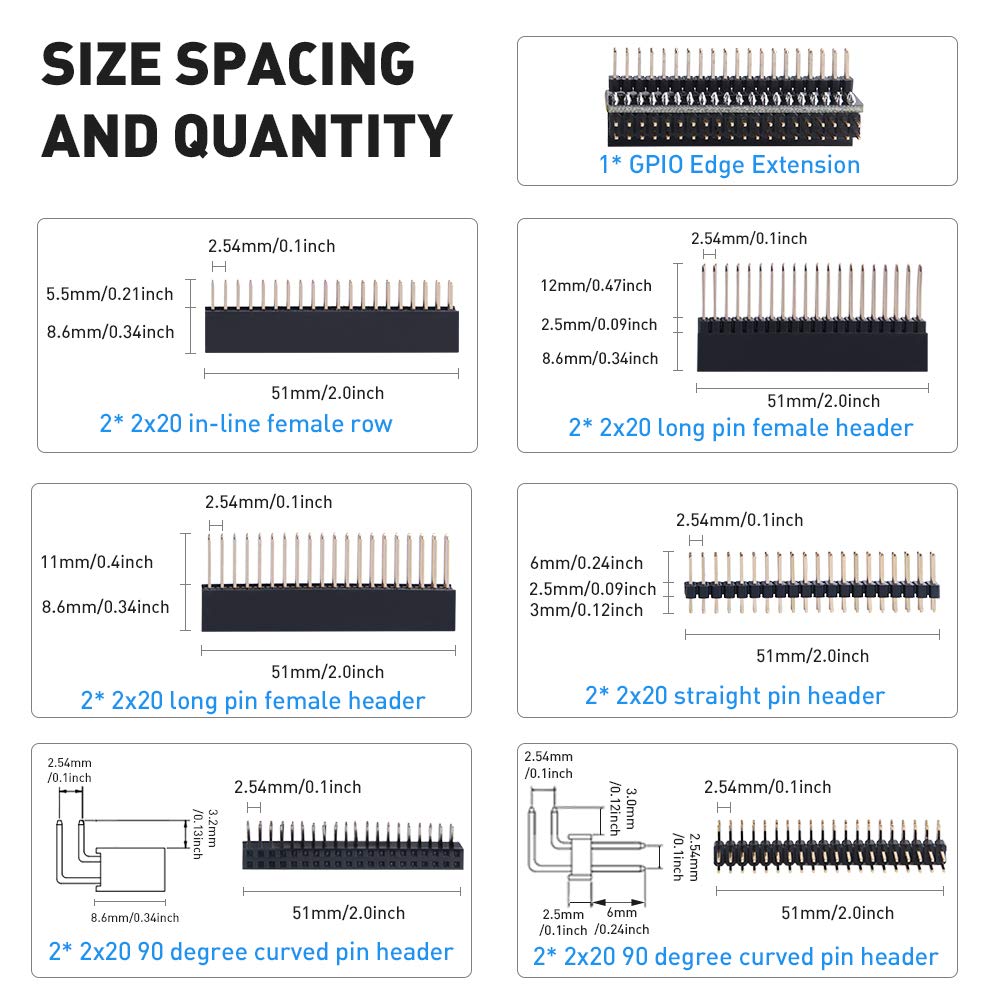 Geeekpi 2X20 40 Pin Stacking Female Header Kit For Raspberry Pi 4B/3B+/3B/2B/B+/A+/Zero/Zero W(2)/Jetson Nano/Tinker Board(7 Spe