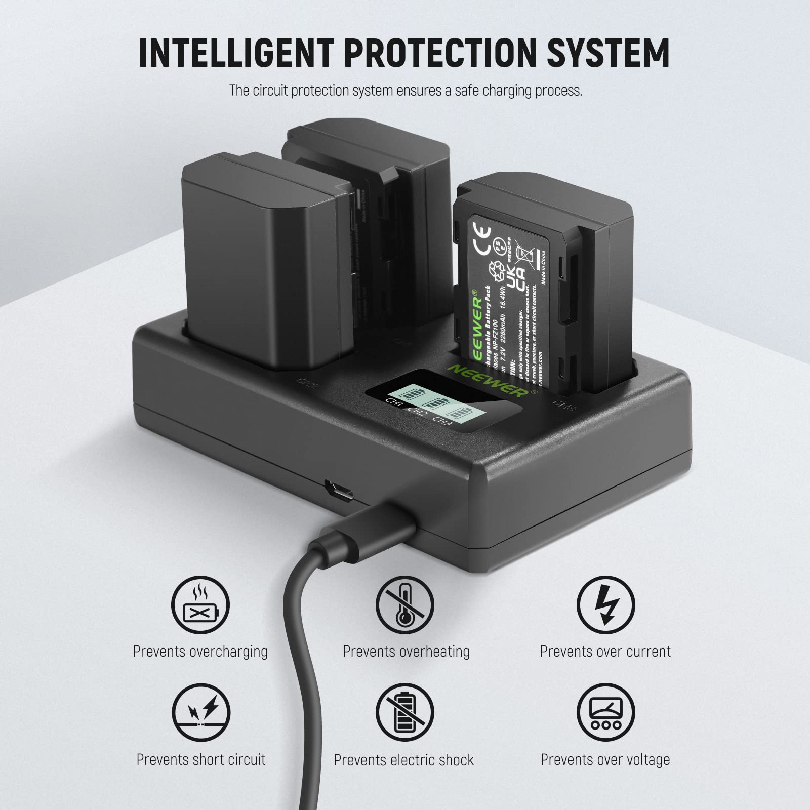 Neewer Np Fz100 Replacement Battery And Charger Set, 3 Pack 2280Mah Np Fz100 Battery&Triple Slot Usb Charger Compatible With Son