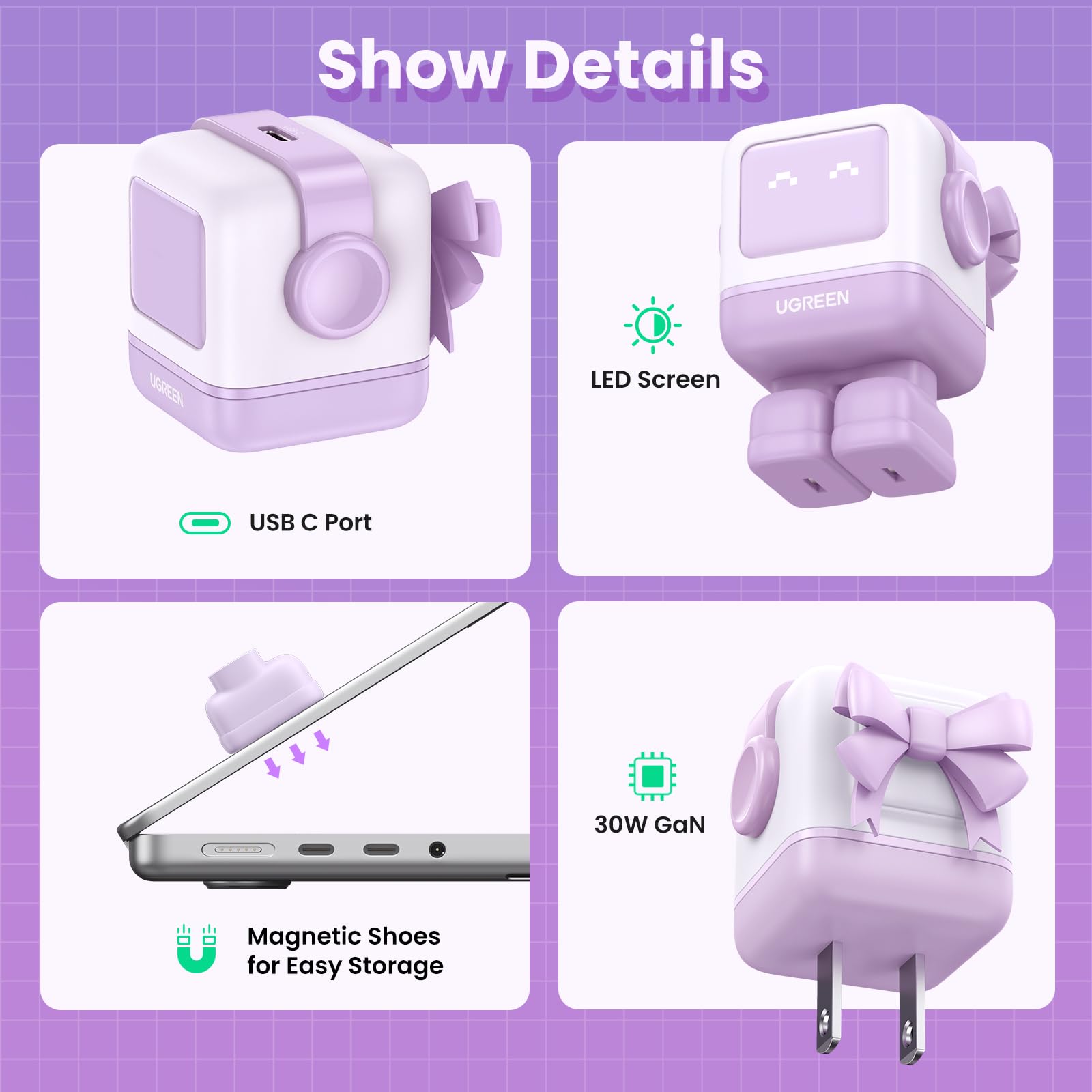 Ugreen Rg 30W Usb C Charger, Nexode Robot Gan Fast Charger Block, Compact Wall Charger Power Adapter For Iphone 15 Pro Max/14/13