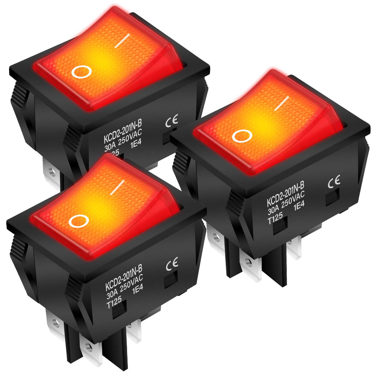 Daiertek 30A 250V Kcd2 Kcd4 Rocker Switch Dpst 4 Pin Red Lighted 120V Rocker Toggle Switch On Off Heavy Duty T125 3Pack