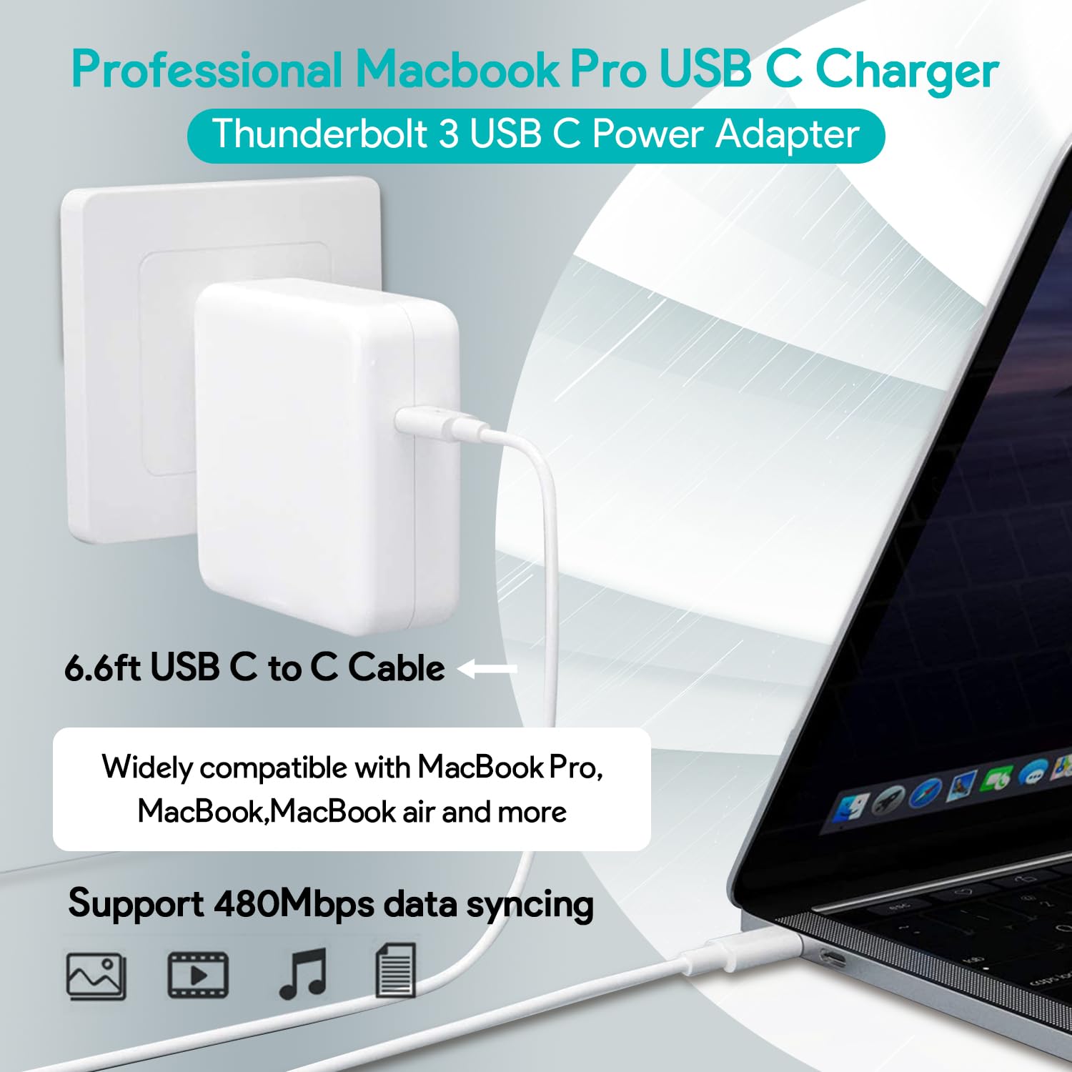 Mac Book Pro Charger   96W Usb C Charger Fast Charger For Usb C Port Macbook Pro & Macbook Air, Ipad Pro, Samsung Galaxy And All