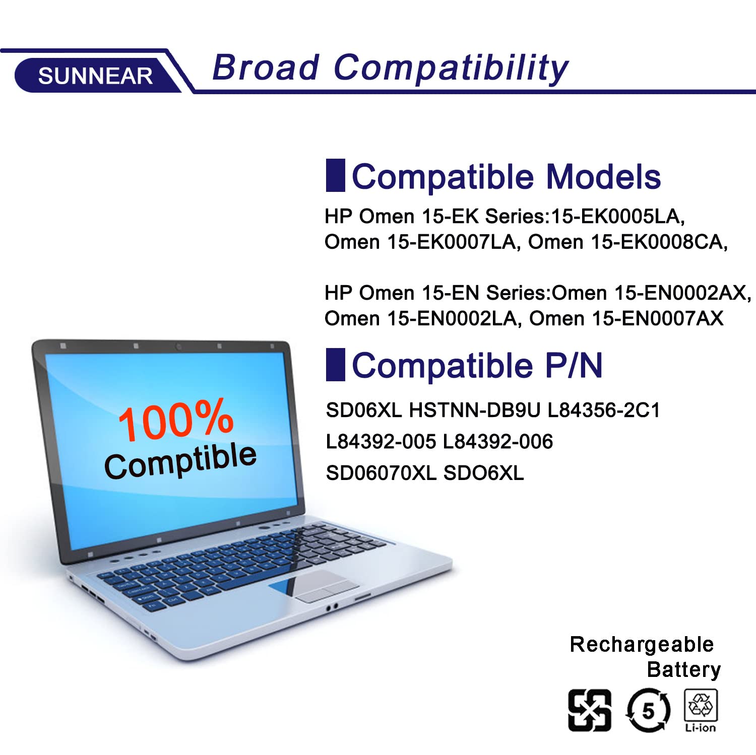 Sd06Xl Battery Replacement For Hp Omen 15 Ek 15 En 15 Ek0000 15 Ek0009Tx 15 En0029Nr Series Laptop Hstnn Db9U L84356 2C1 L84392