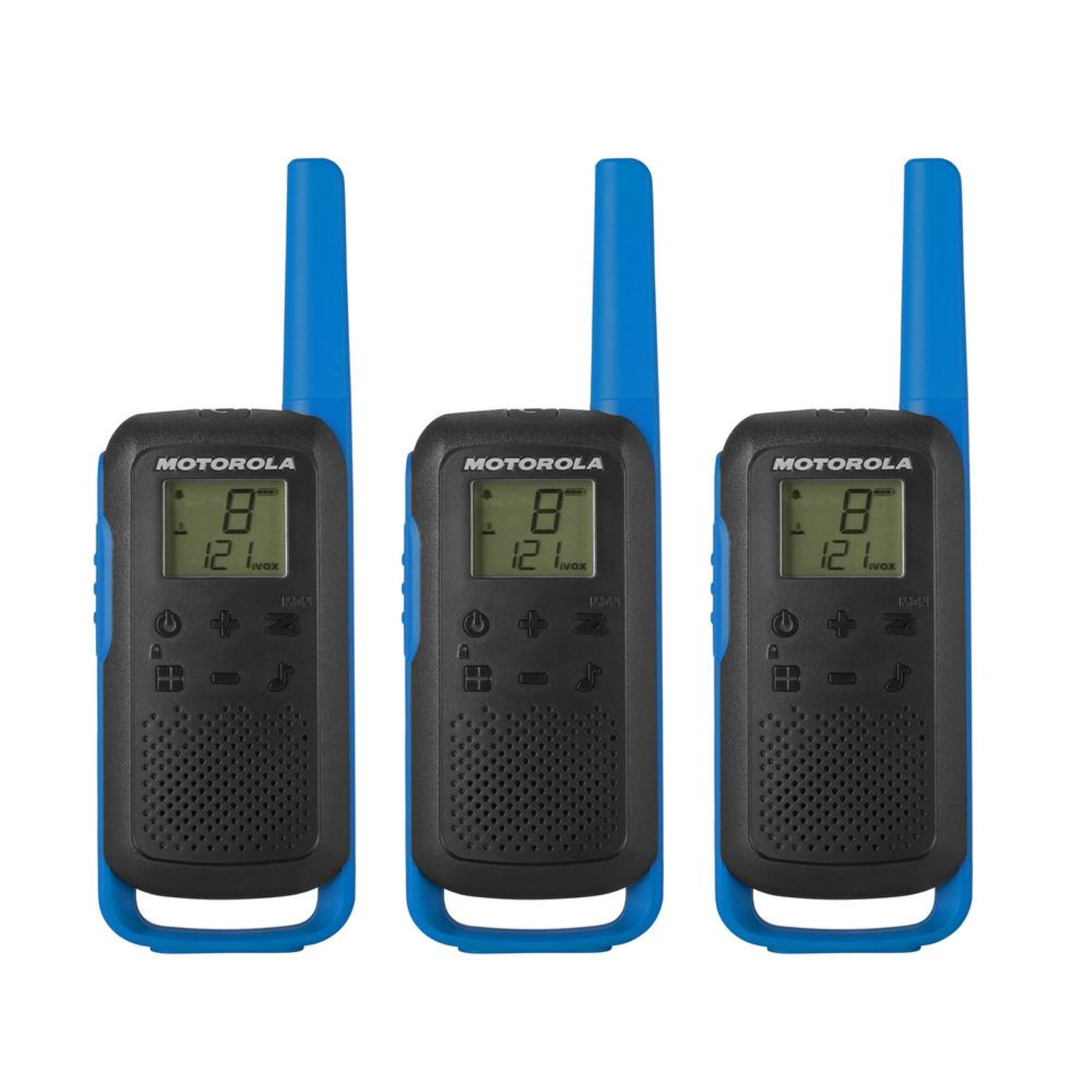 Motorola Solutions, Portable Frs, T270Tp, Talkabout, Two Way Radios, Rechargeable, 22 Channel, 25 Mile, Black W/ Blue, 3 Pack