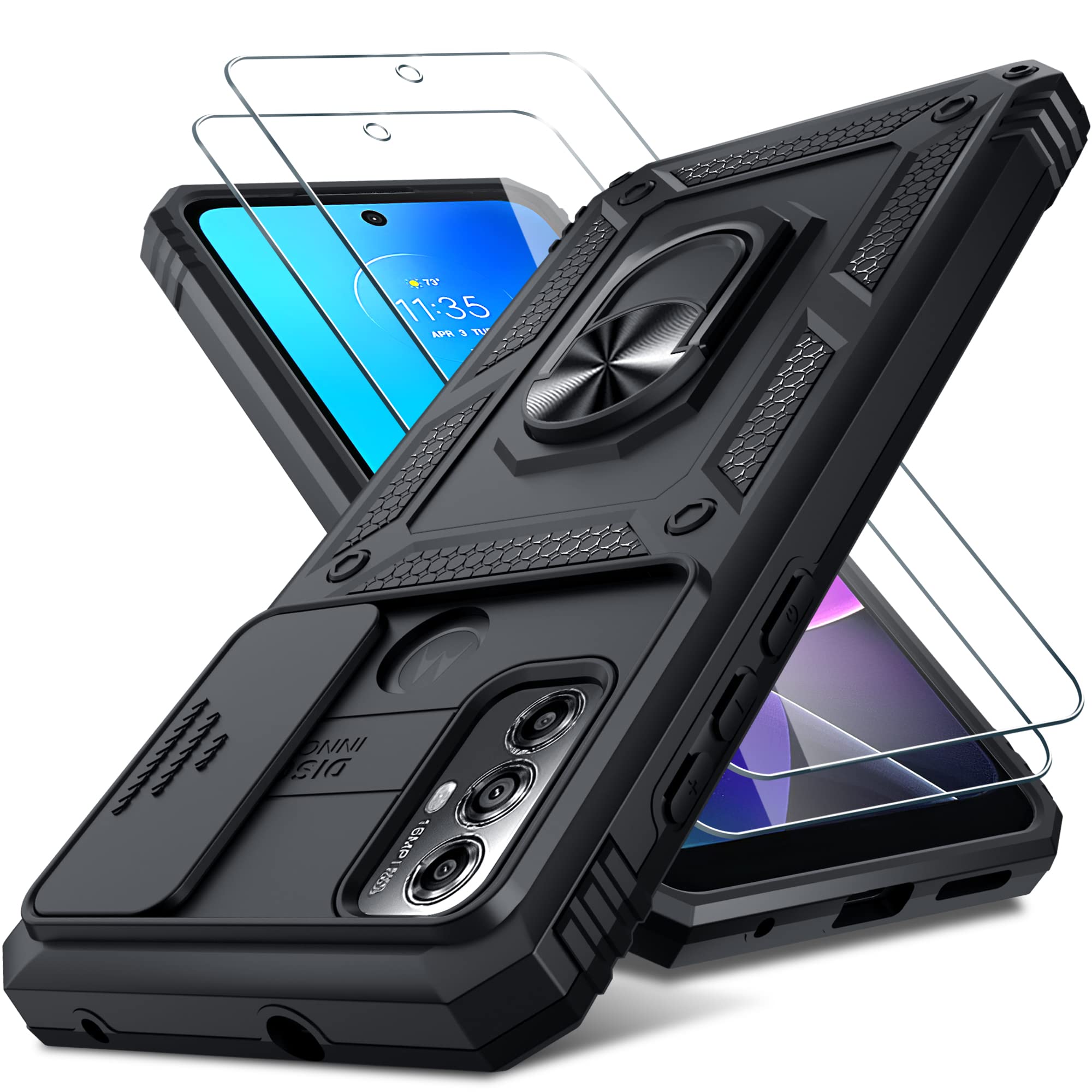 Motorola Moto G Play 2023 Case/Moto G Power 2022 Case,Built In Slide Camera Lens Cover+Screen Protector,Heavy Duty Shockproof Fu