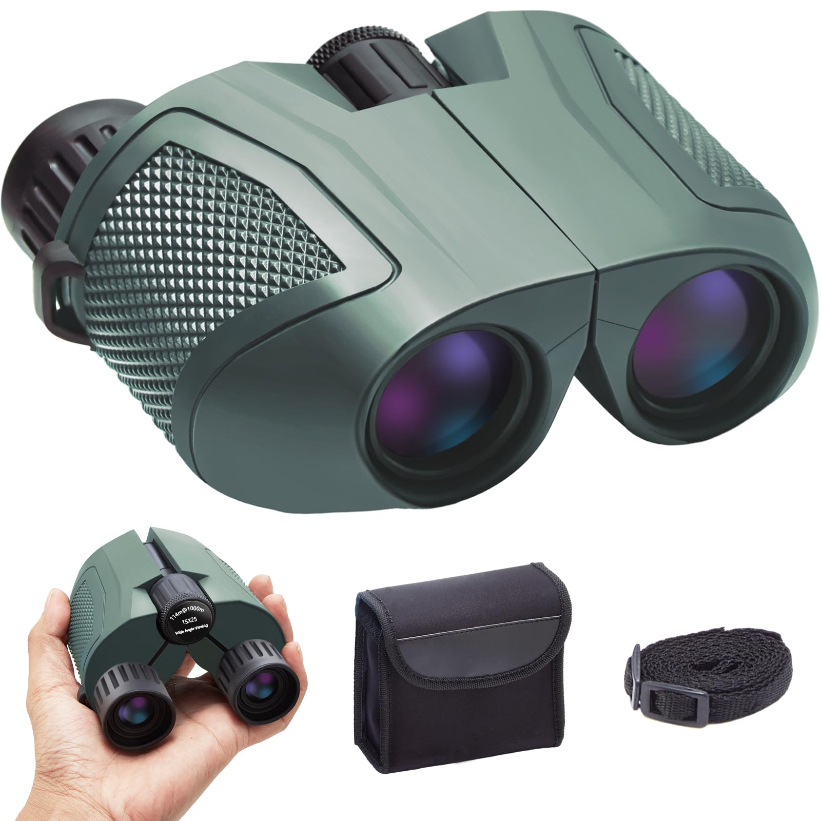 15x25 Binoculars for Adults and Kids, BAK4 Compact Binoculars High Powered and Clear Low Light Vision, Waterproof Binoculars for