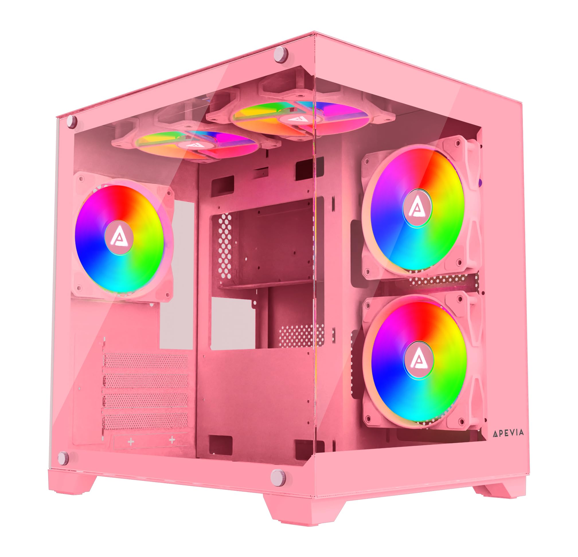 Apevia Prism Pk Prism Micro Atx Gaming Pc Cube Case W/ 5X 120Mm Argb Fans, 366 Rgb Modes, Dual Tempered Glass Panels, 240Mm Radi