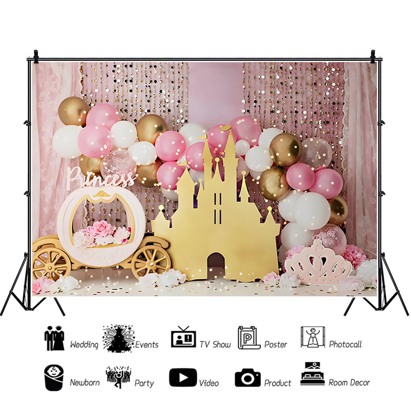 9X6Ft Pink Balloons Princess Birthday Backdrop Sweet One Castle Photography Background Girls Happy Birthday Party Cake Table Ban