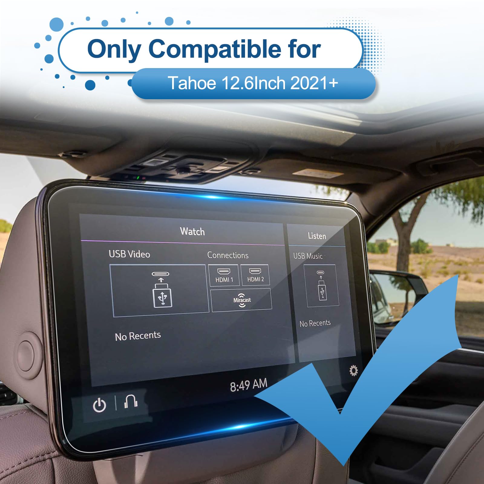 Coleya (2Pack) 2021 2024 2025 Tahoe Screen Protector For Chevrolet Tahoe Rear Seat 12.6 Inch Display, 9H Tempered Glass 2023 202