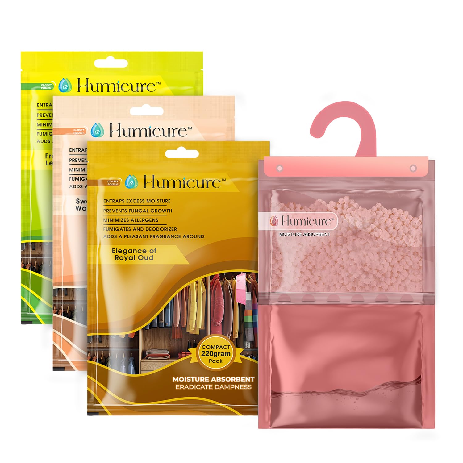 Humicure Moisture Absorber Dehumidifier | 500Ml Absorption Capacity | Prevents Mold, Dampness & Odor In Wardrobe, Bathroom, Kitc