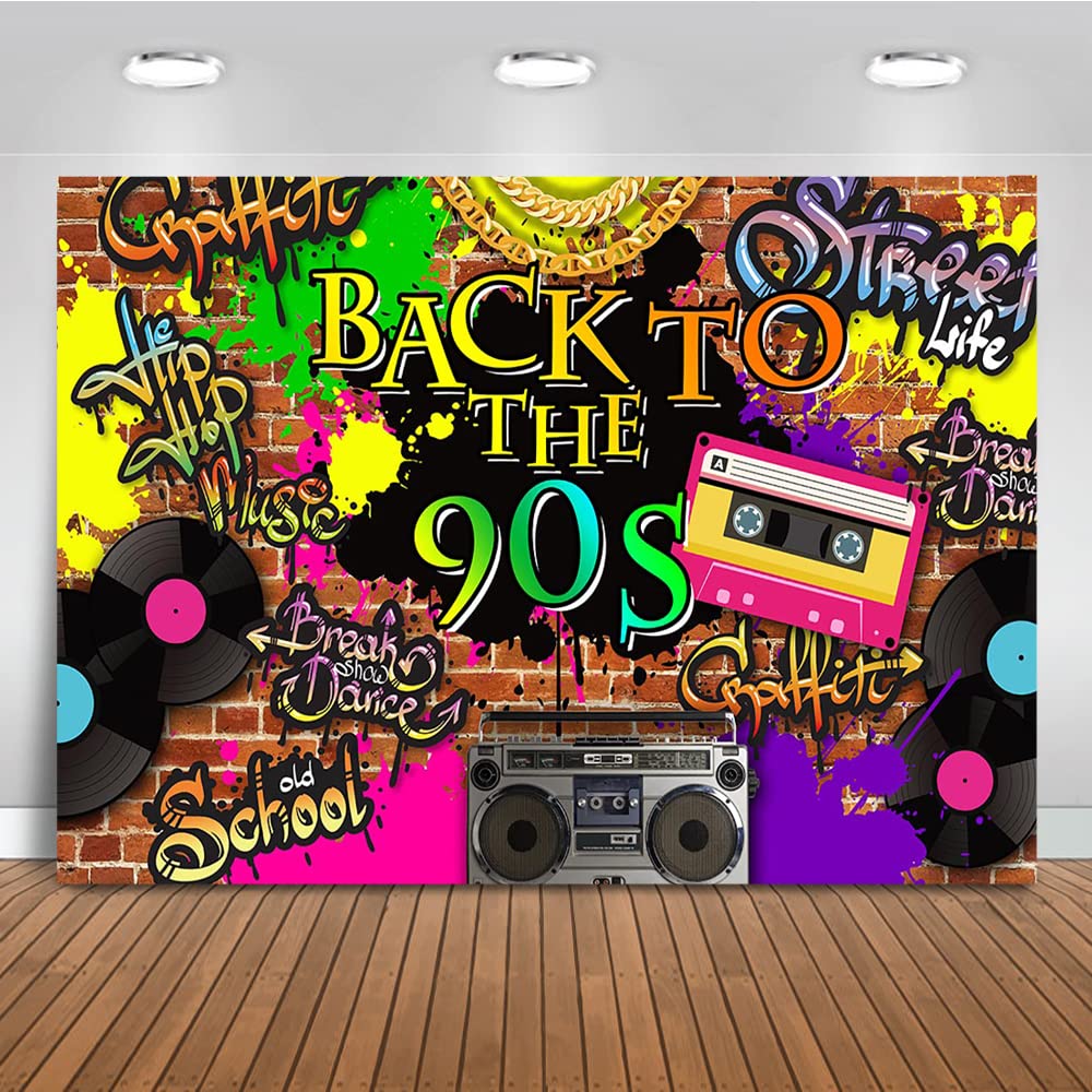 Mocsicka 90S Backdrop Hip Hop Graffiti Brick Wall Retro Radio Fashion Photography Background Back To The 90S Themed Party Banner