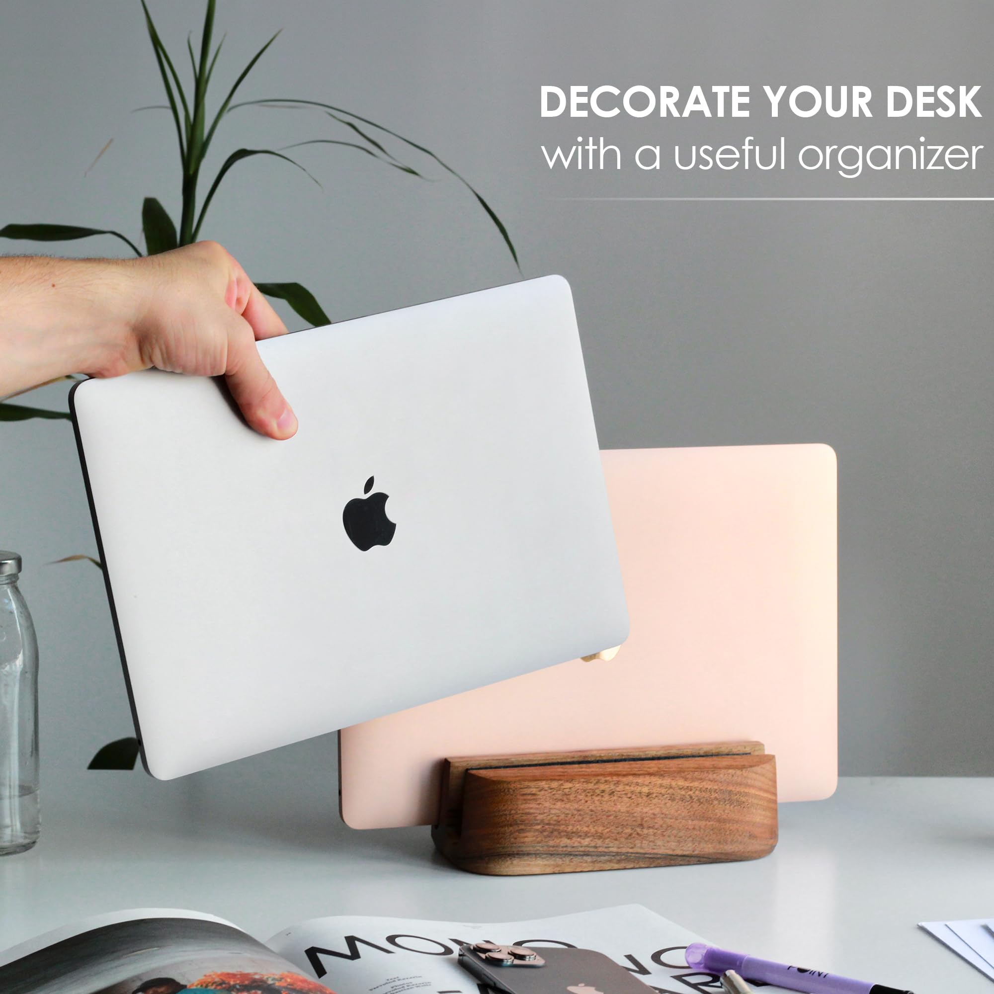 Thehrdwood Dual Laptop Stand Vertical Laptop Holder For Desk   All Macbook Vertical Stand Up To 0.7'' Thick   Laptop Vertical St