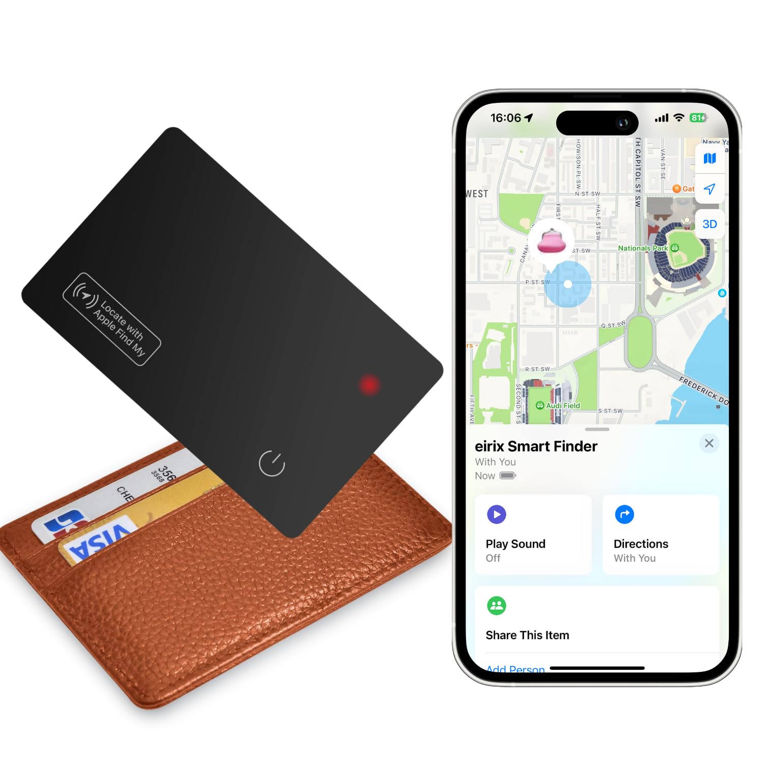 Eirix Wallet Tracker Card, Slim Finder Works With Find My (Ios Only), Rechargeable Reusable Wallet Tracker And Item Locator For