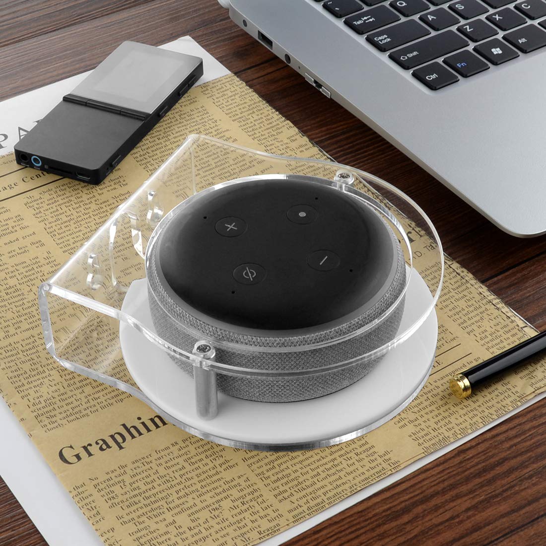 Geekria Acrylic Wall Mount Compatible With Echo Dot (3Rd Gen) Smart Speaker With An Led Clock And Alexa, Speaker Stand Stable Gu