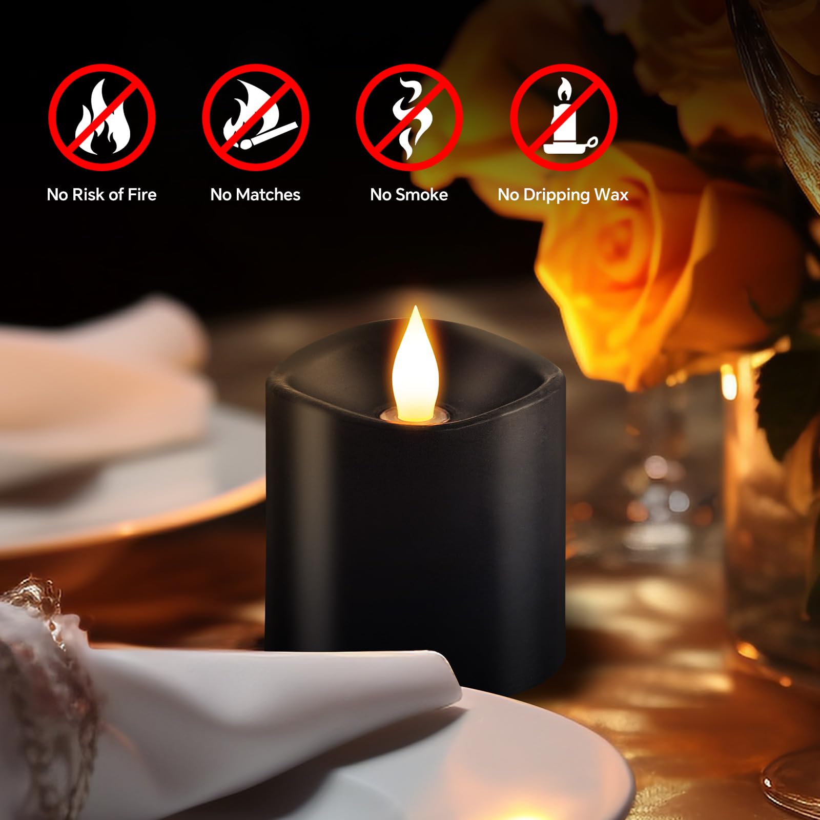 Milysoek 3X3 Flickering Flameless Candles, Real Wax Led, Black