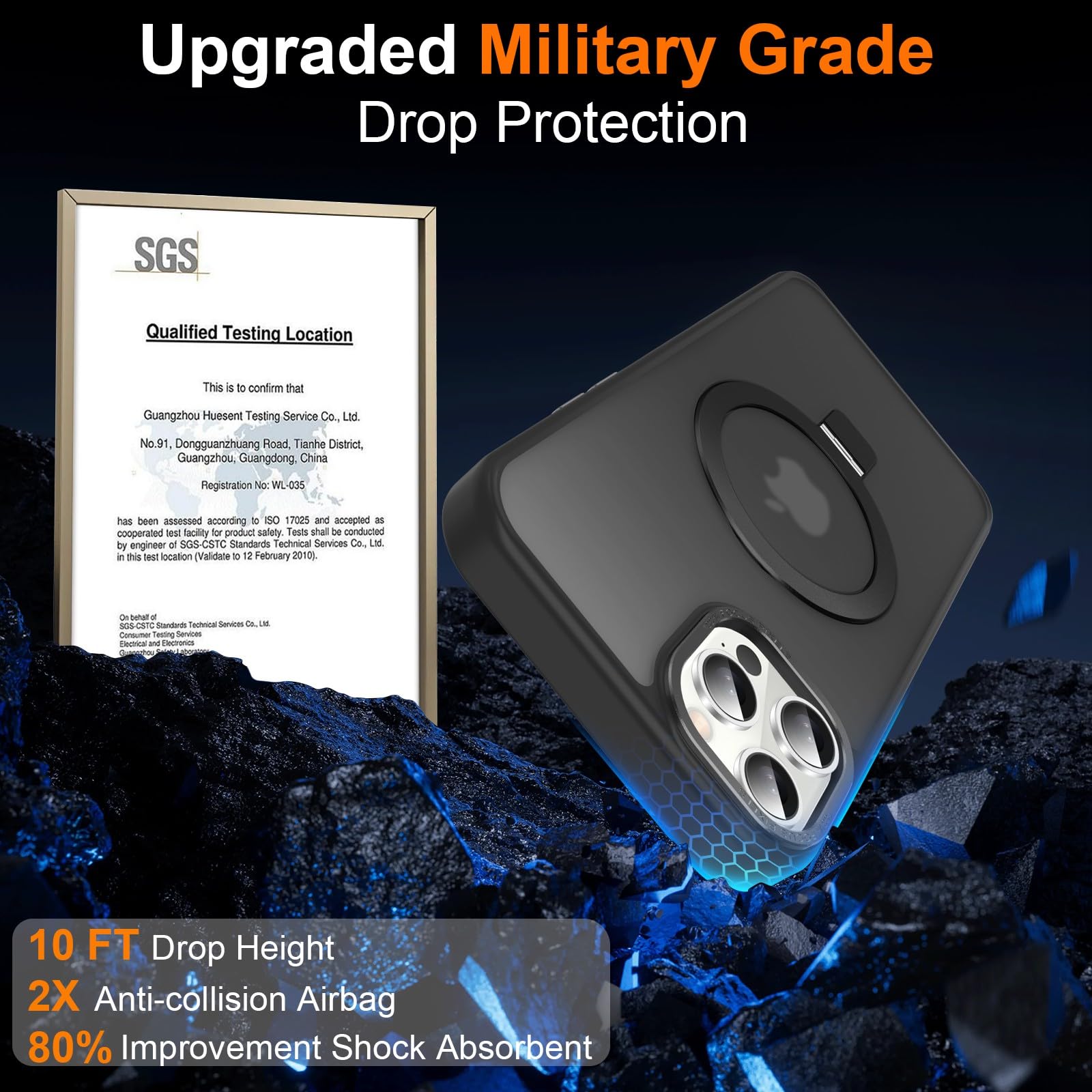 Lufanbis Magnetic For Iphone 12 Pro Max Case With Ring Stand, [10 Ft Drop Protection] [Velvety Touch] Slim Translucent Matte Bac