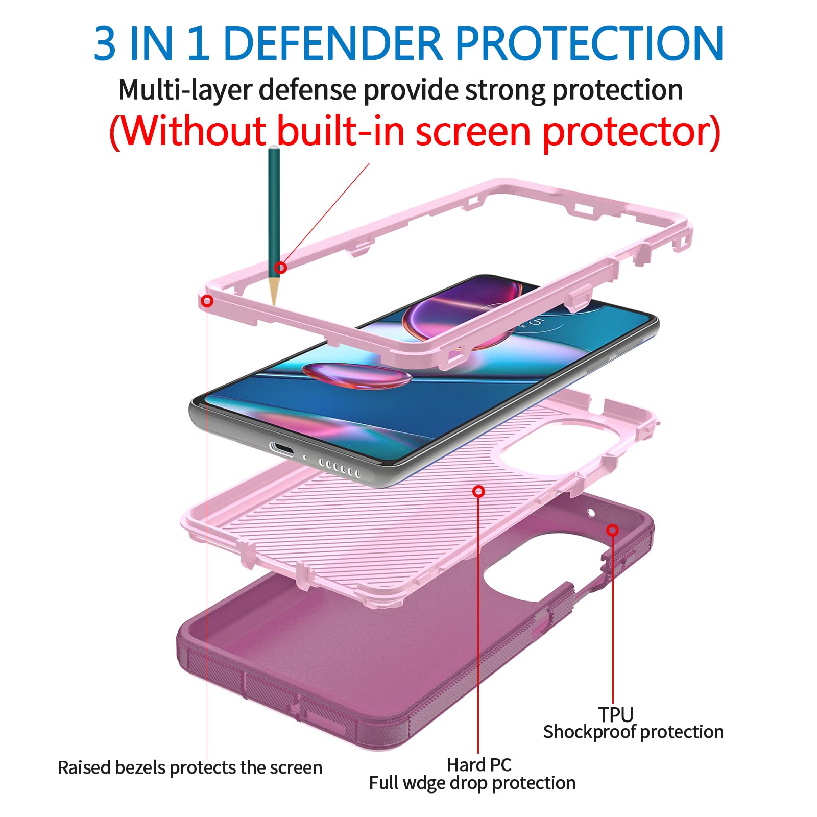 Anloes Case For Moto Motorola Edge 30 Pro/Edge+ 2022/Edge Plus 2022/X30, Defender Phone Case Heavy Duty Shockproof Rugged Protec