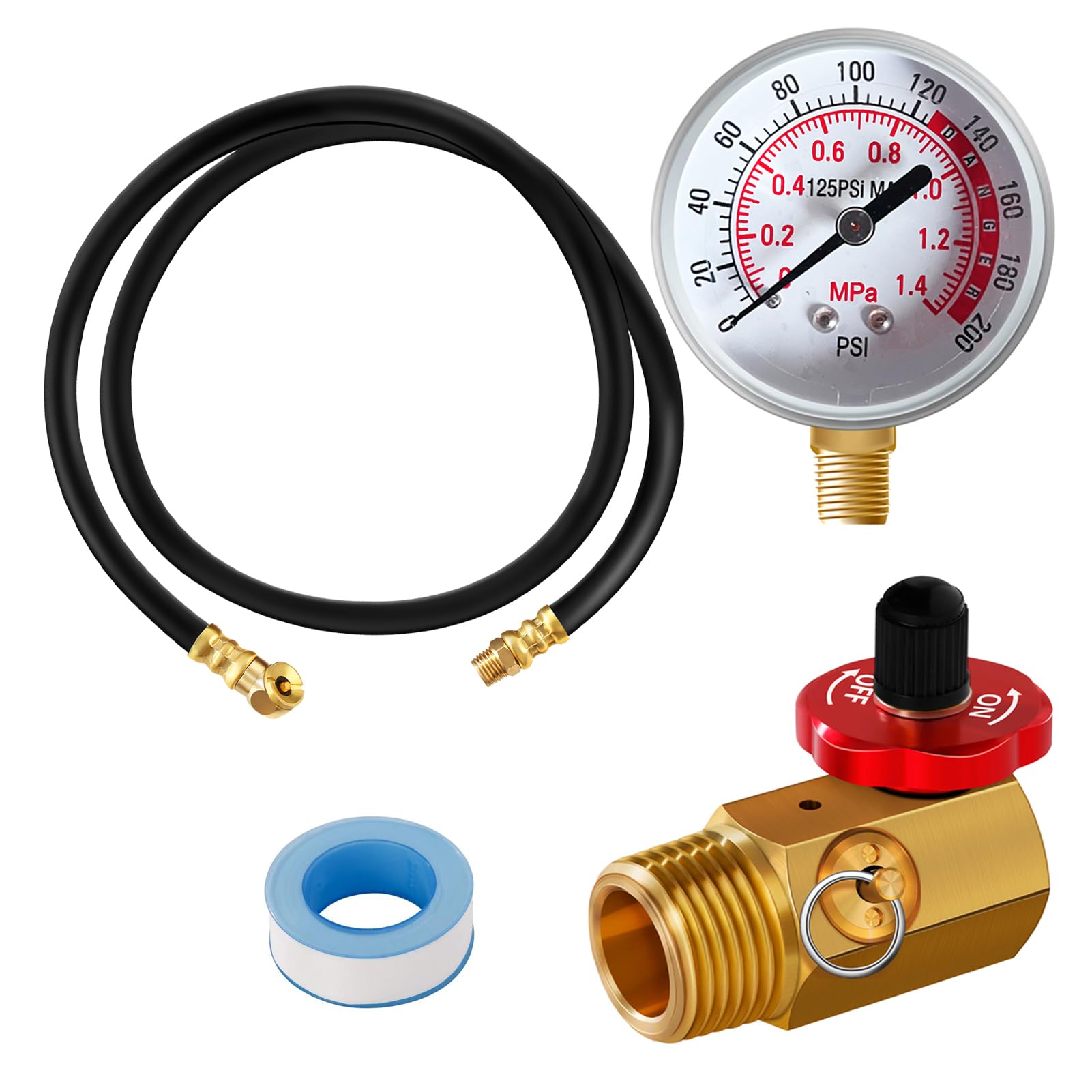 Air Tank Repair Kit, Sunroad Air Tank Repair Kit Including Safety Valve, 0 200 Psi Pressure Gauge And 4 Feet Air Tank Hose Assem