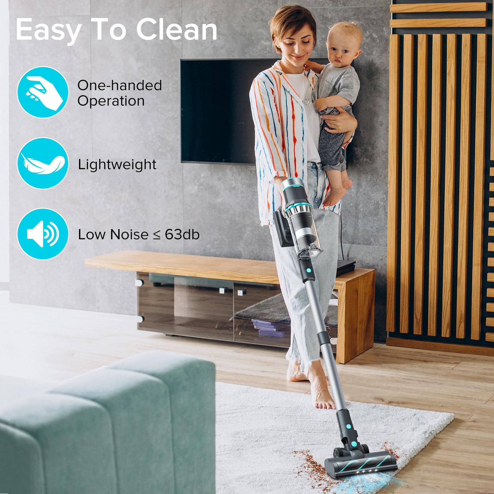 Belife Bvc11 Cordless Vacuum Cleaner, 450W 38Kpa Stick Vacuum With 50 Mins Runtime, 13000Rpm Burshless Motor, Powerful Vacuum Cl