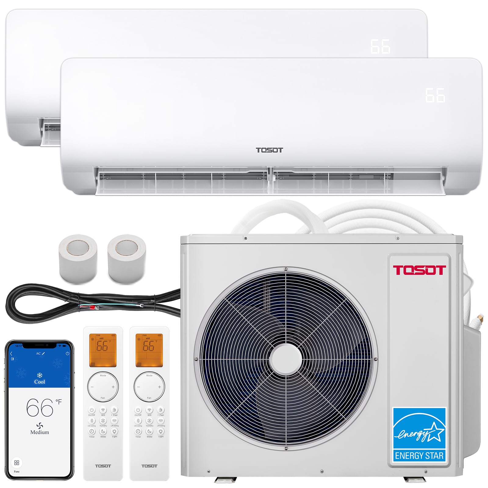 TOSOT 36,000 BTU Dual 2 Zone Mini Split Air Conditioner with Heat Pump, 21 SEER2, 230V, Wifi Enabled Ductless Inverter Split Sys