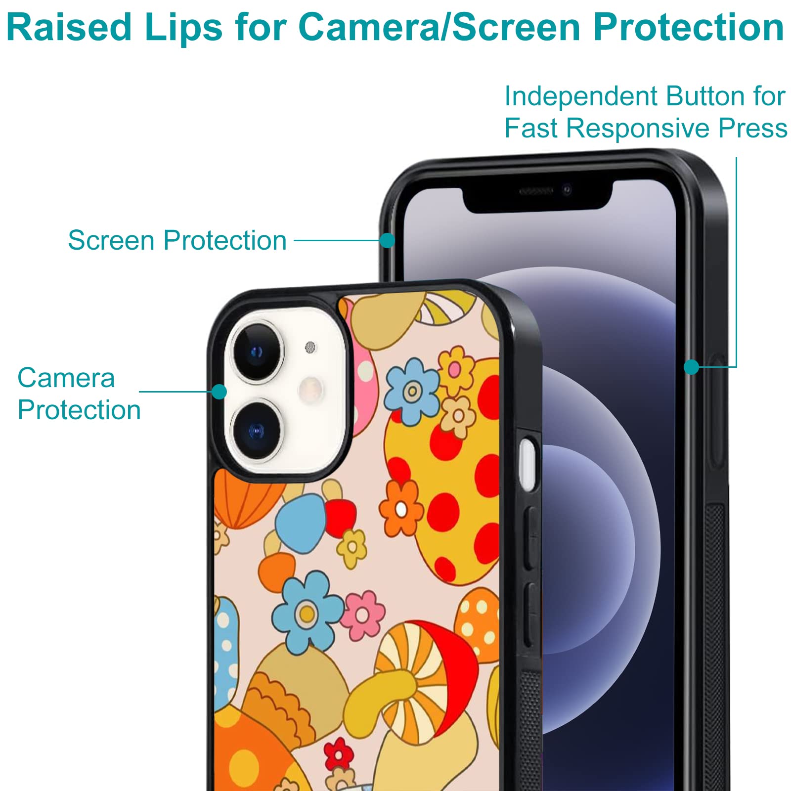 Unnkine Cute Flower Case For Iphone 13 Pro Max Girls Women Colorful Mushroom Design Soft Tpu Hard Back Shockproof Anti Scratch P