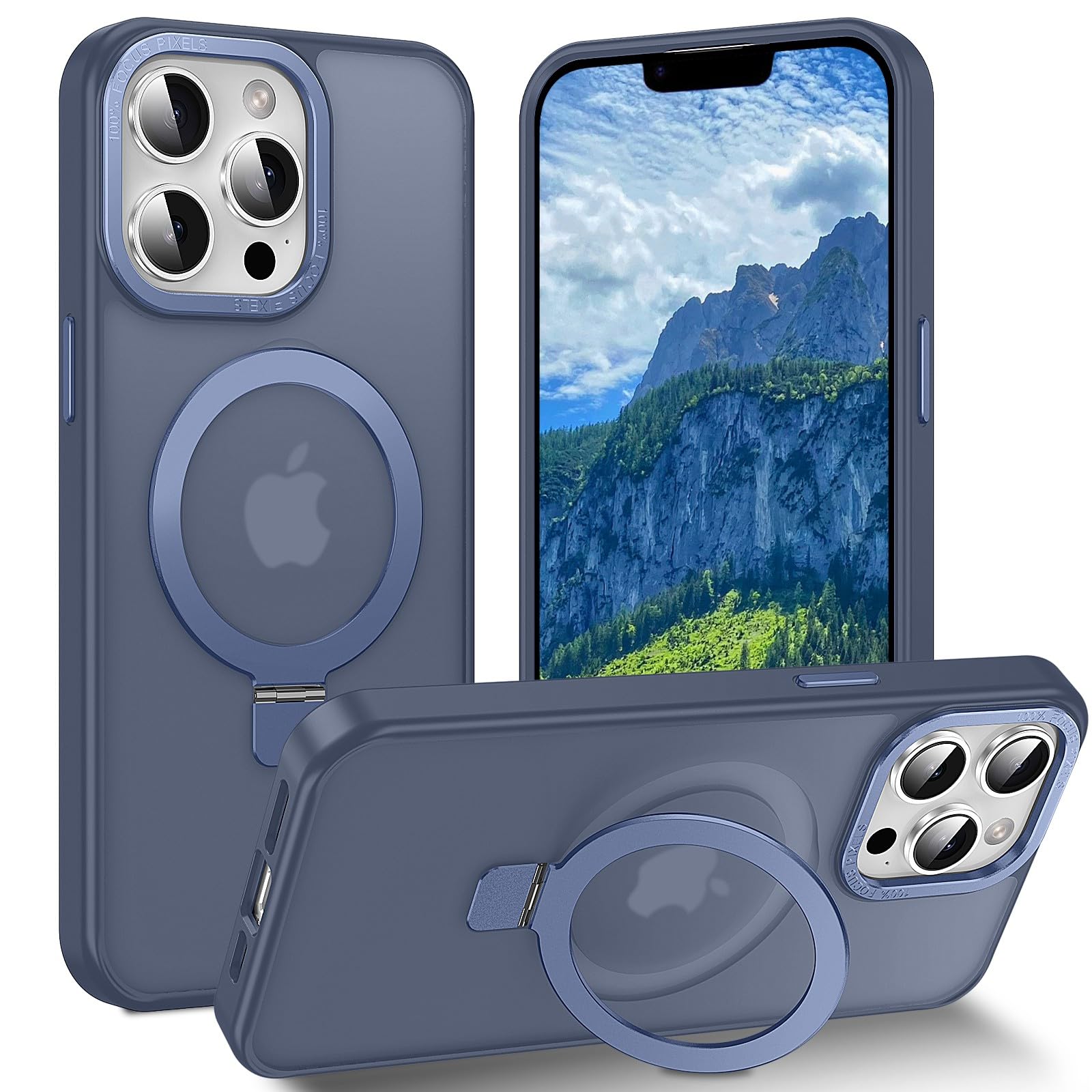 Lufanbis Magnetic For Iphone 13 Pro Max Case With Ring Stand, [10 Ft Drop Protection] [Velvety Touch] Slim Translucent Matte Bac