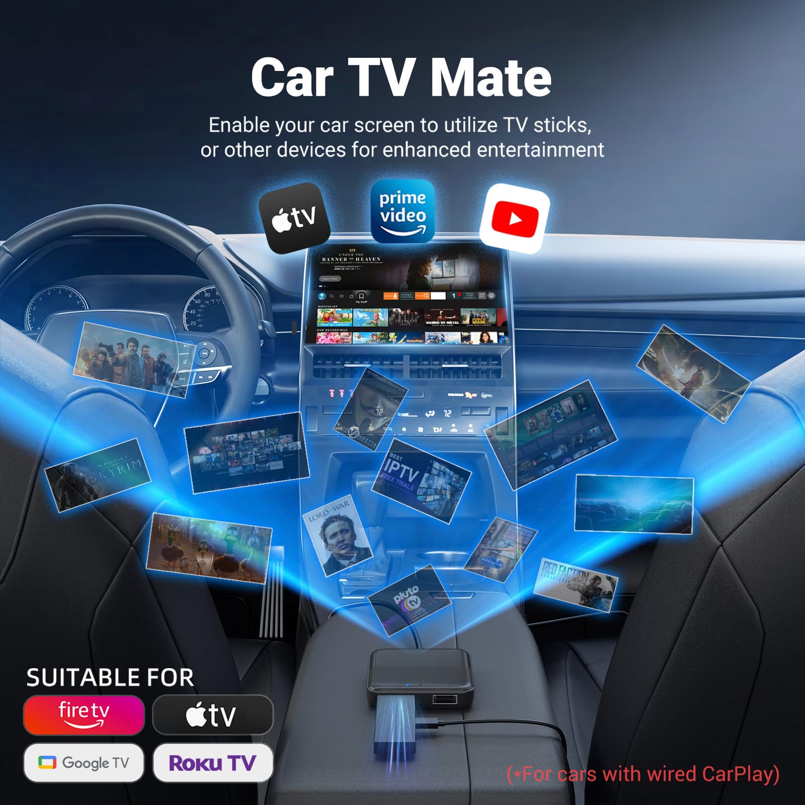 Dreryrit Car Tv Mate,Car Tv Converter For Fire Tv Stick, Google Tv Stick, Set Top Box, Screen Thrower, Game Consoles,Hdmi Multim