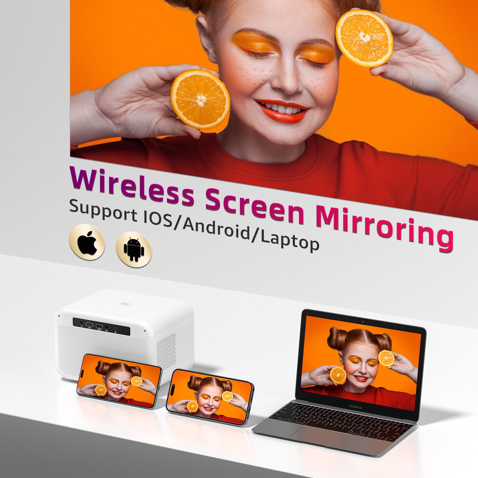 Mini Projector, 20000Lm 4K Projector With Wifi Bluetooth Native 1080P, Fhd 1080P Hifi Portable Outdoor Movie Projector Max 300