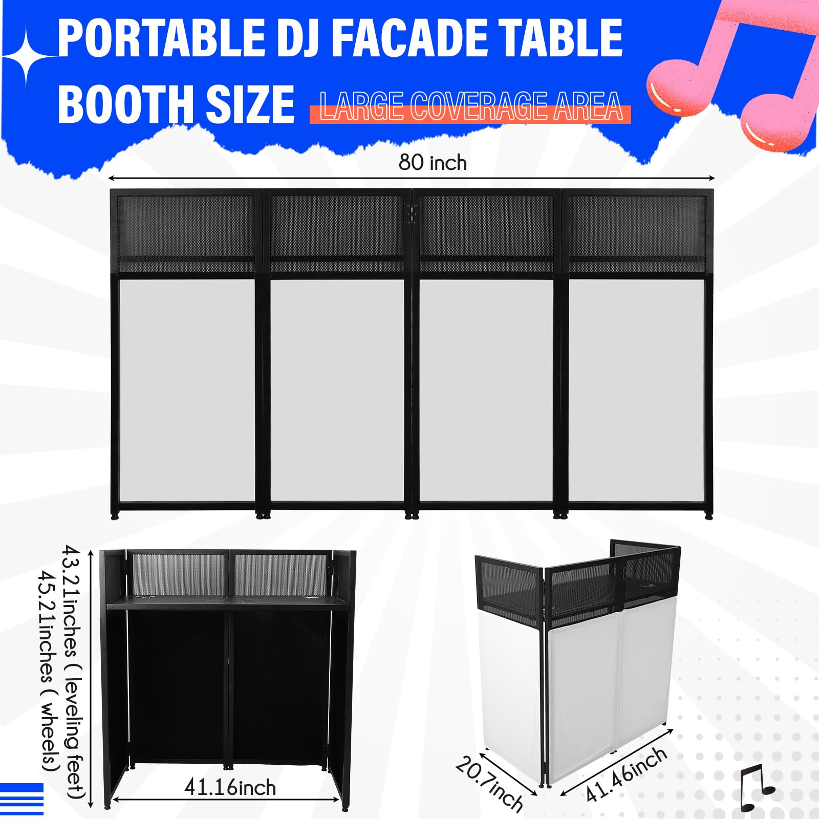Portable Dj Facade Booth, Foldable Dj Table Station With White & Black Lighting Scrim,42L X46H X 25W Dj Stand Booth,With Adjusta