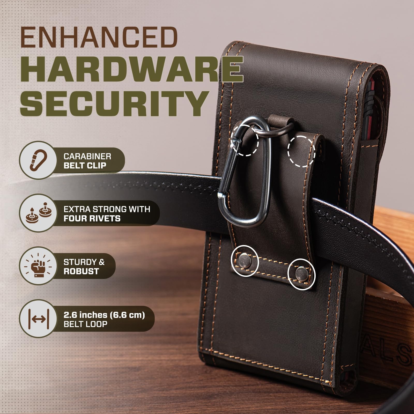 Hengwin Genuine Leather Cell Phone Holster For Belt, Belt Pouch Phone Holder Fit For Iphone 16 Pro Max 15 Pro Max 14 Pro Max Sam