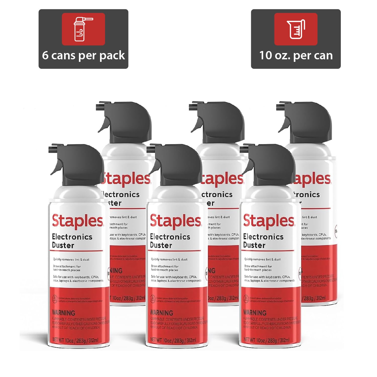 Staples Electronics Air Dusters, Canned Compressed Air Duster Cans (6 Pack)