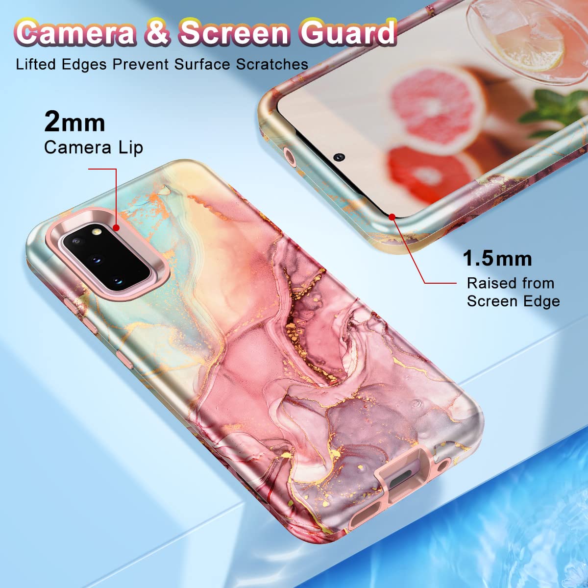 Btscase Compatible With Samsung Galaxy S20 Case 6.2 Inch, Marble Pattern 3 In 1 Heavy Duty Shockproof Full Body Rugged Hard Pc+S