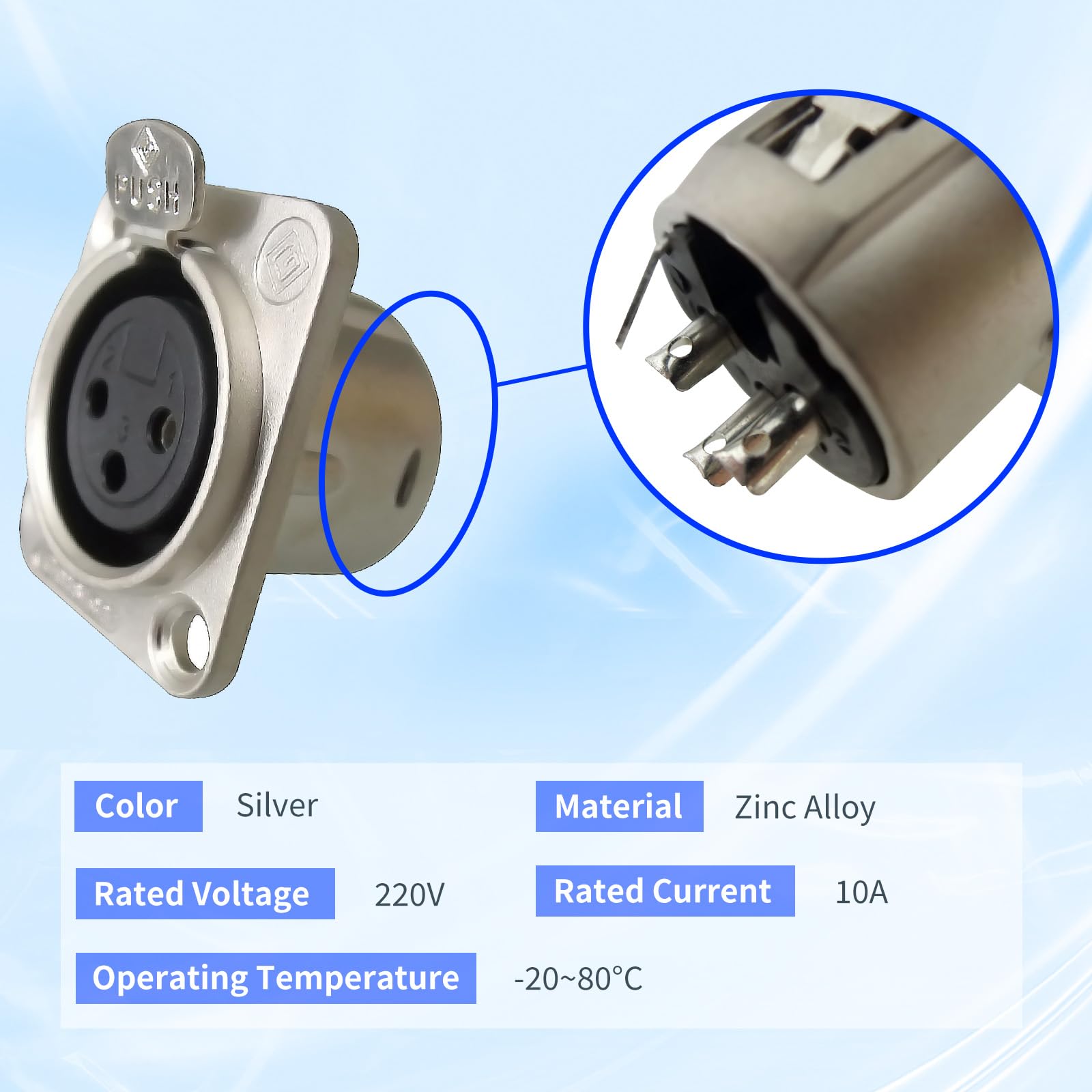 Riviera 5 Pack Xlr 3Pin Female Panel Mount Chassis, Fine Nickel Plated Housing With Silver Plated Contacts(5 Pack Silver Female)